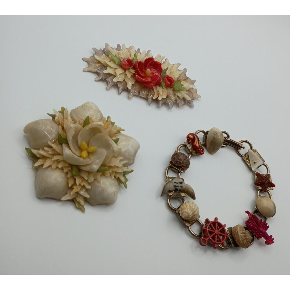 Vintage Beach & Seashell Jewelry Lot – Bracelet & 2 Brooches - Picture 6 of 6